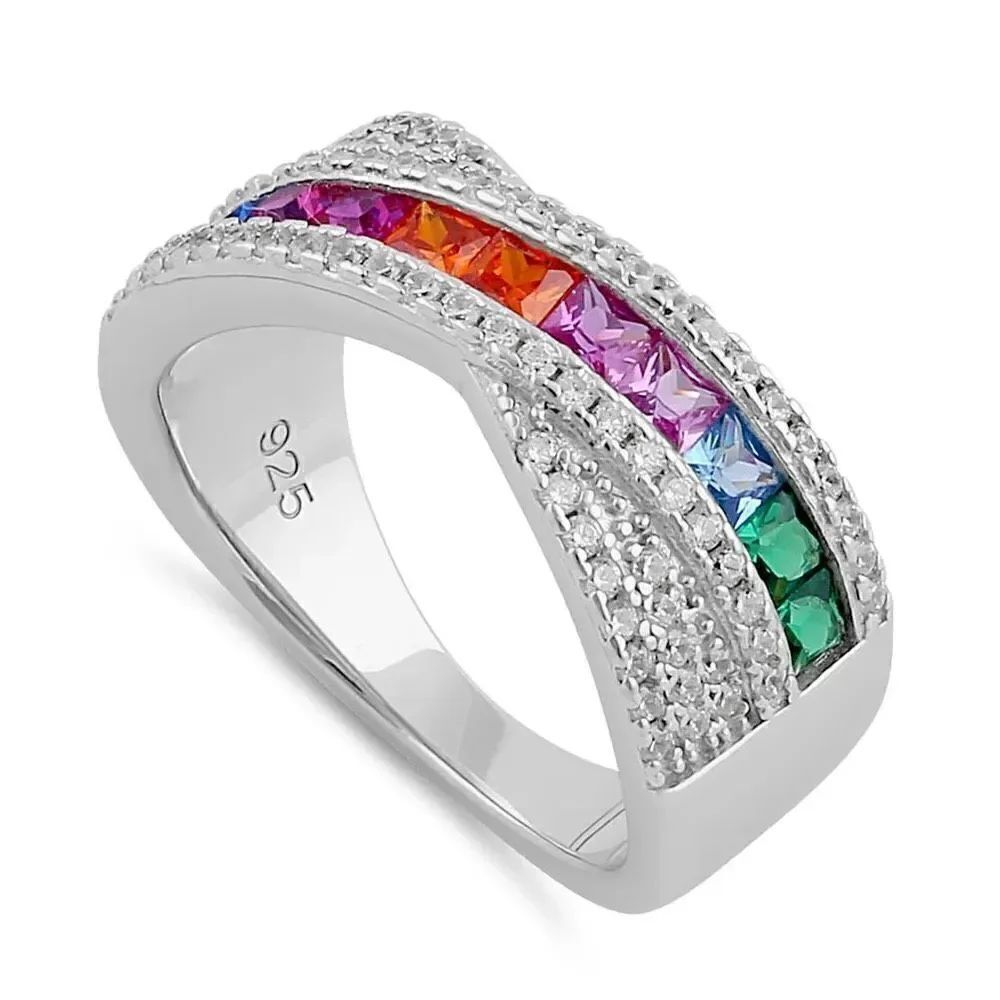 Sterling Silver Multicolor CZ Twist Ring New